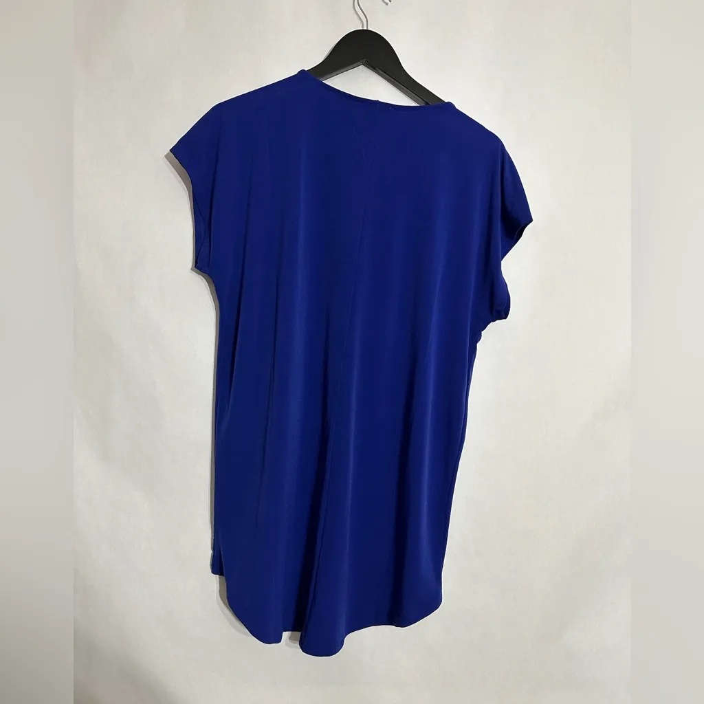 Carmen Marc Valvo Blue V-Neck Zip High Low Top Size Large Businesscore Office - Image 6