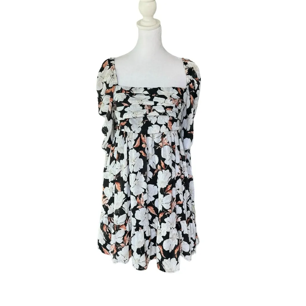 Abercrombie - Long Sleeved Ruched Floral Baby Doll Mini Dress Sz S - Image 2