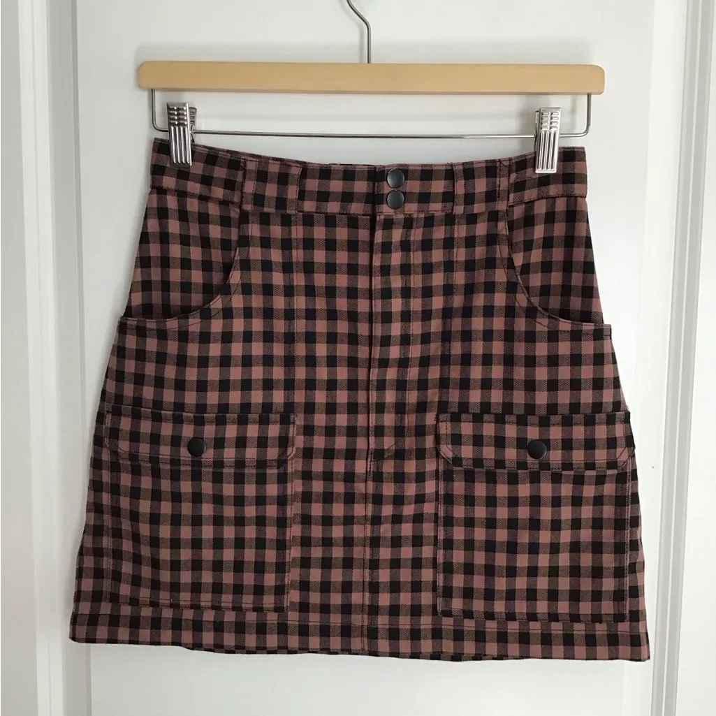 Urban Outfitters Gingham Checkered Mini Skirt With Pockets Brown & Black Size S - Image 5