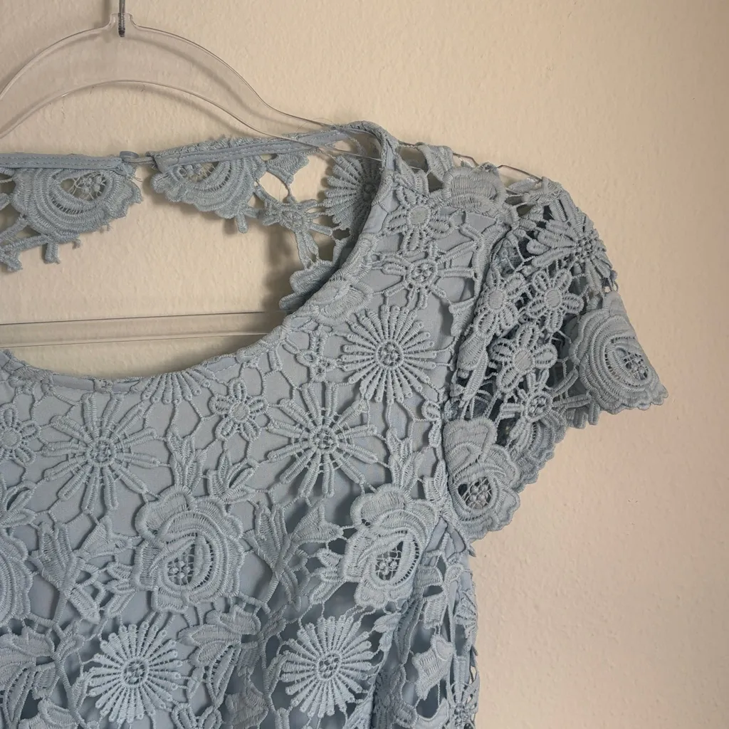 Lulu’s Romance Language Light Blue Backless Lace Dress - Image 4