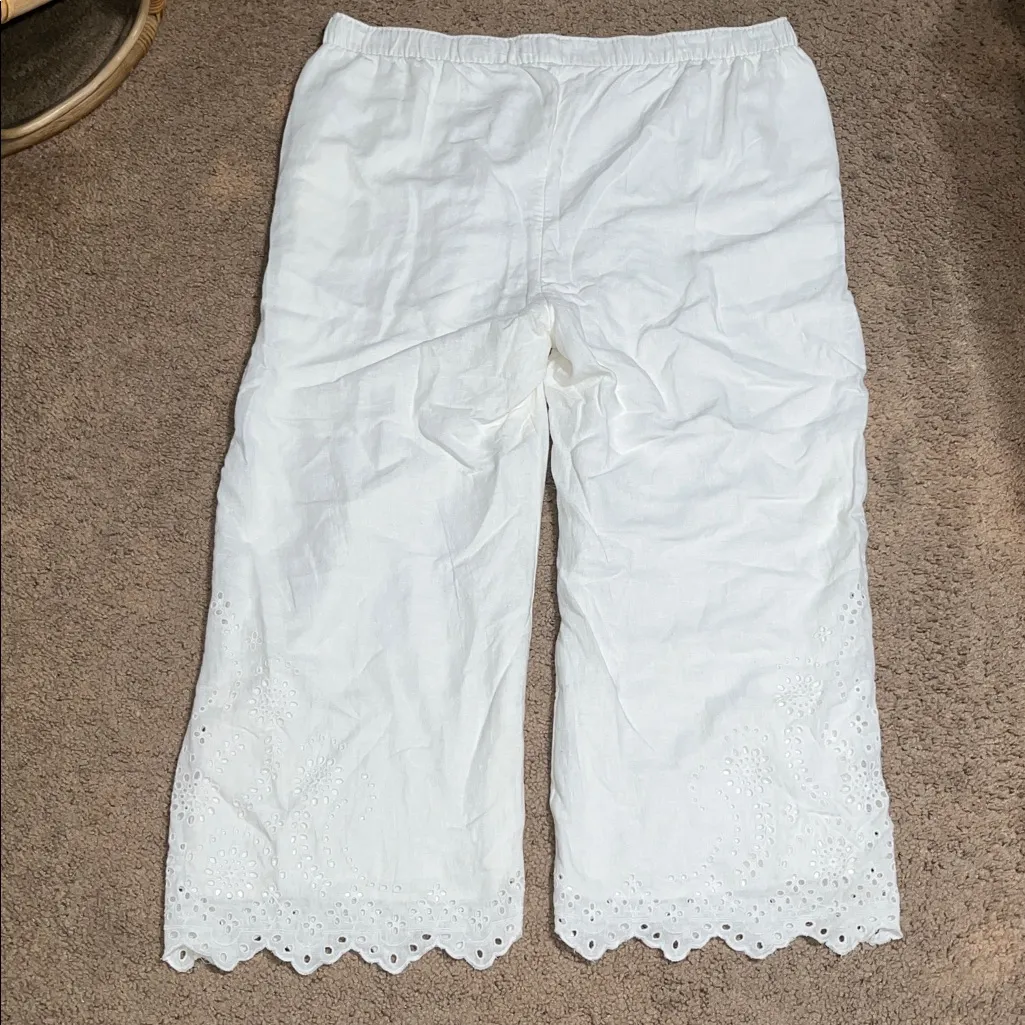 Abercrombie & Fitch Ultra High Wide-Leg Eyelet Linen-Blend Pants White XXL Short - Image 7