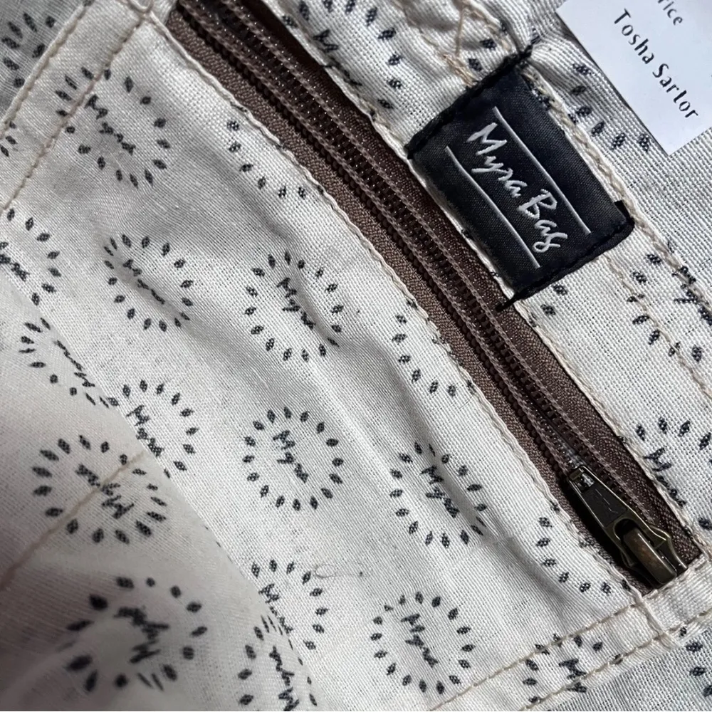 Myra Cream and Brown Patterned Bag Green - Image 3