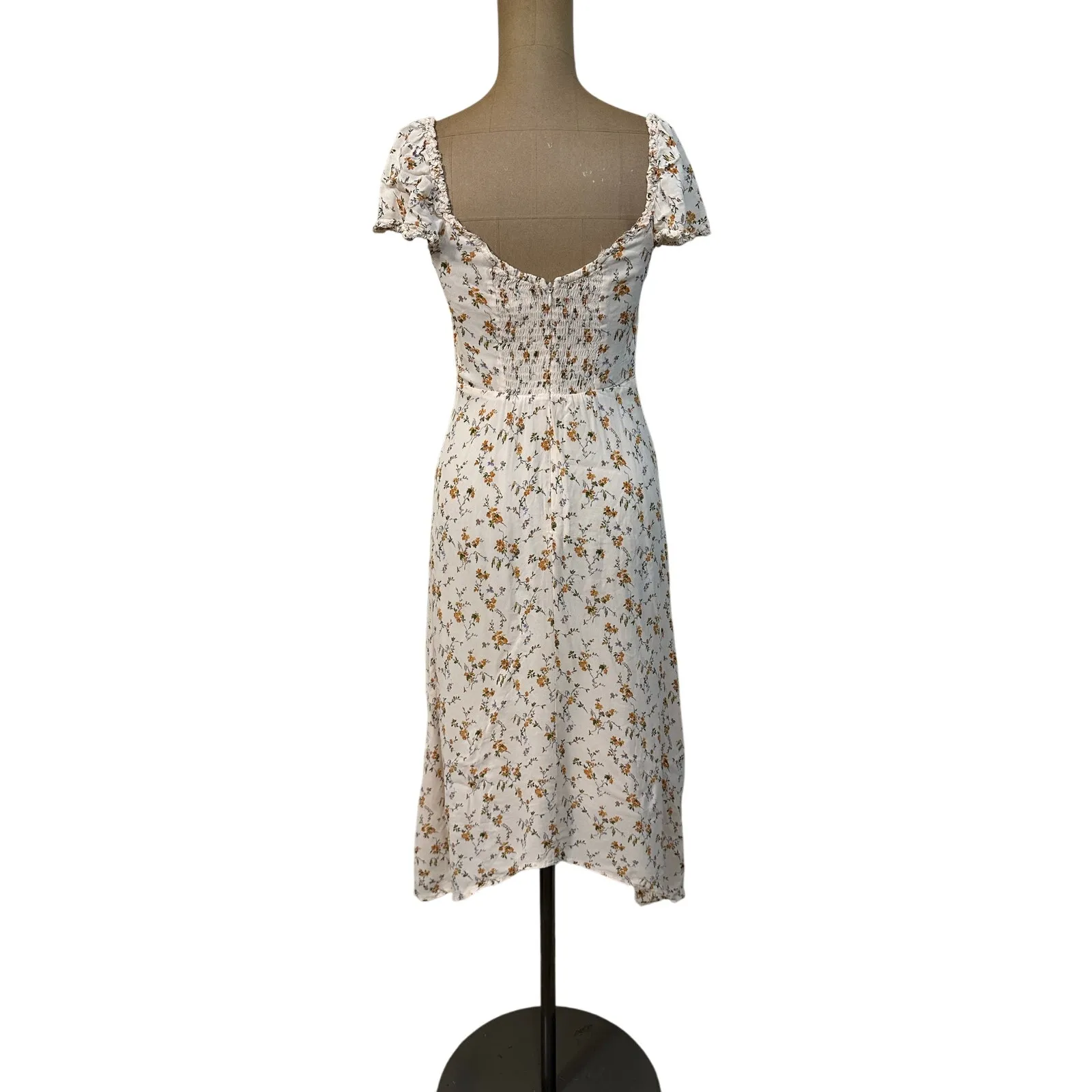 Reformation Midi Dress Yellow Floral Sweetheart Neckline Cap Sleeve - Image 6