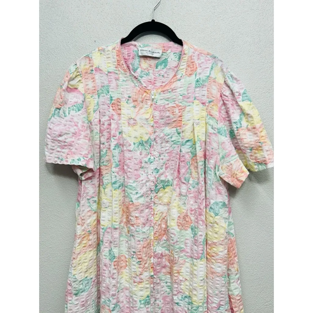 Vtg Miss Elaine At Home Floral Robe Housecoat XL Large Full Zip Cottagecore Yellow - Image 4