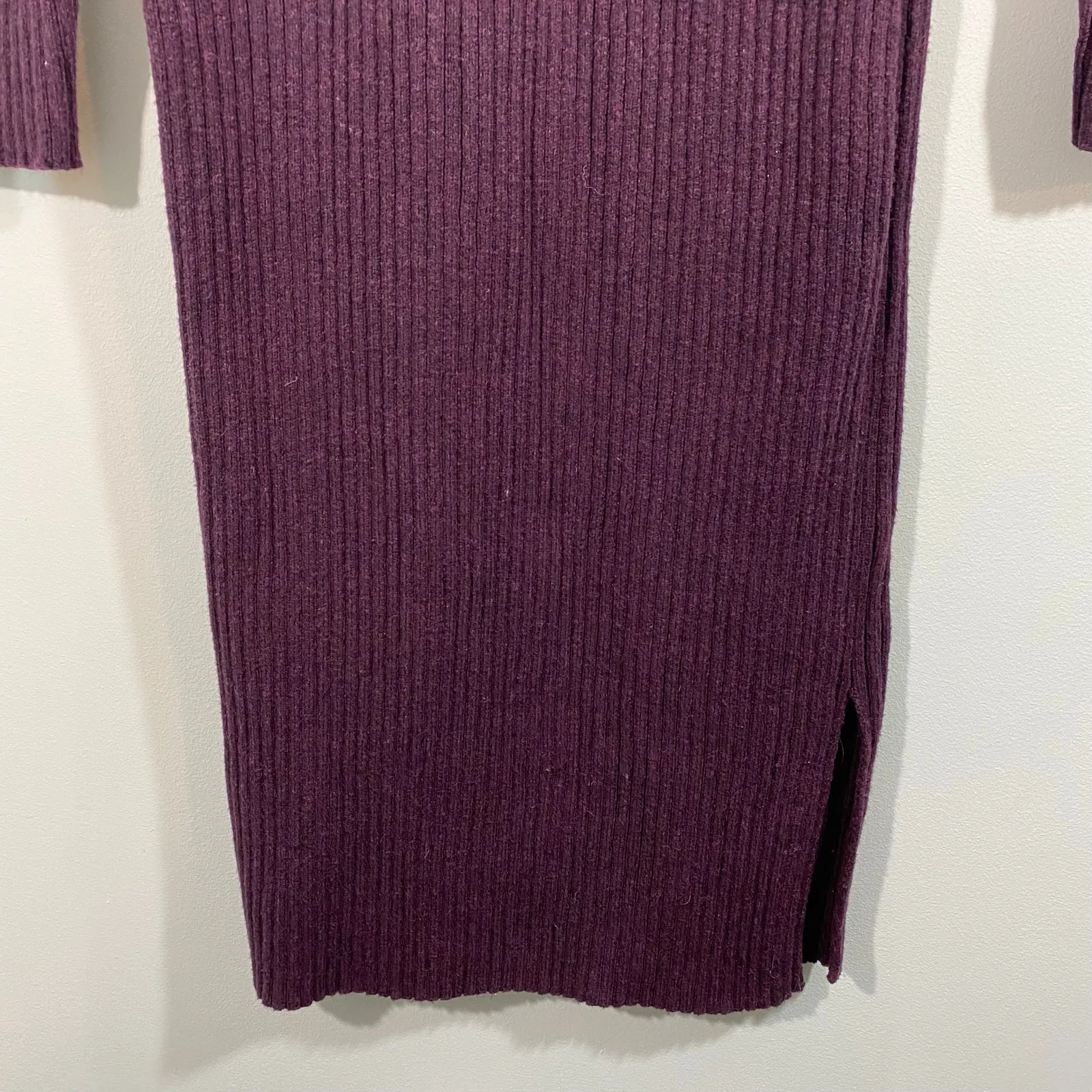 Marine Layer Women Purple Ribbed Marnie Wool Blend Midi Sweater Dress Size XL - Image 4