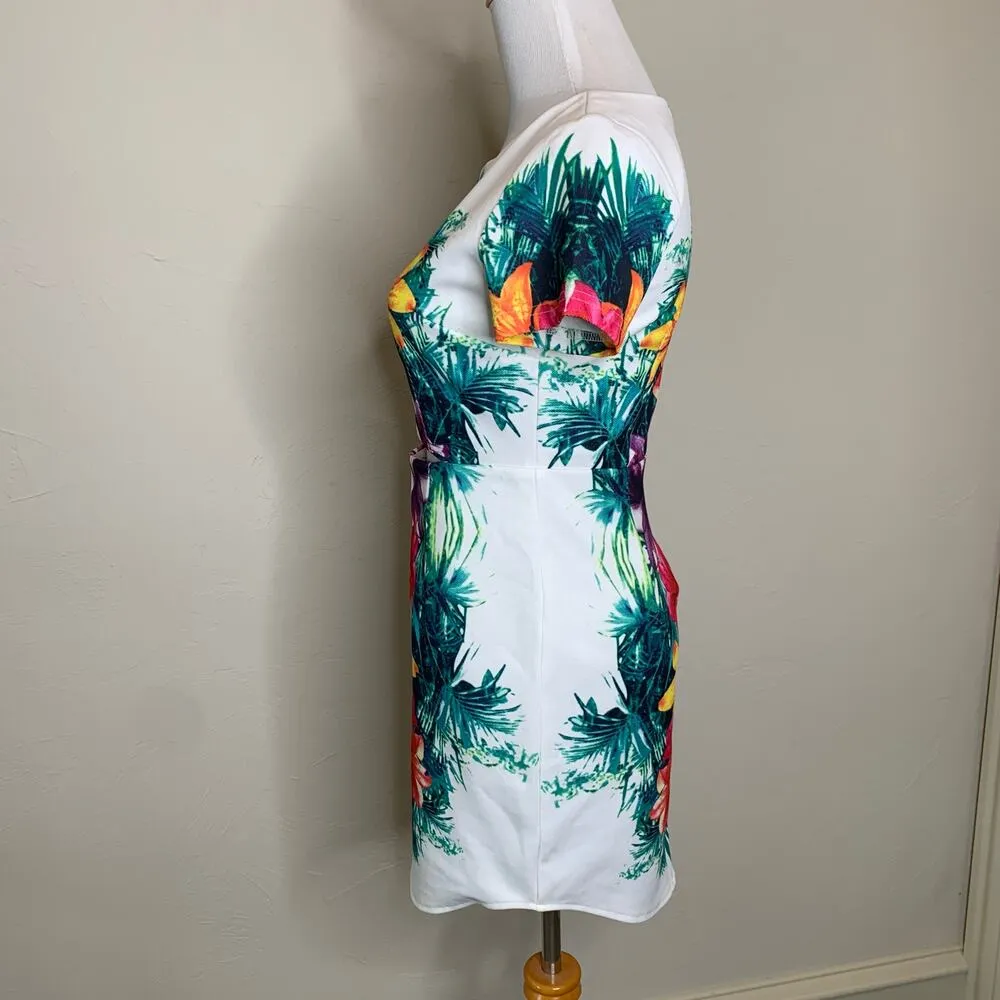Tropical Body Con Dress Peekaboo Sz Small - Image 4
