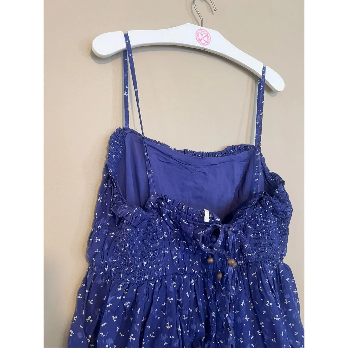 Free People Blue With White Floral Print Dress With Pockets Woman’s Size Large - Image 6