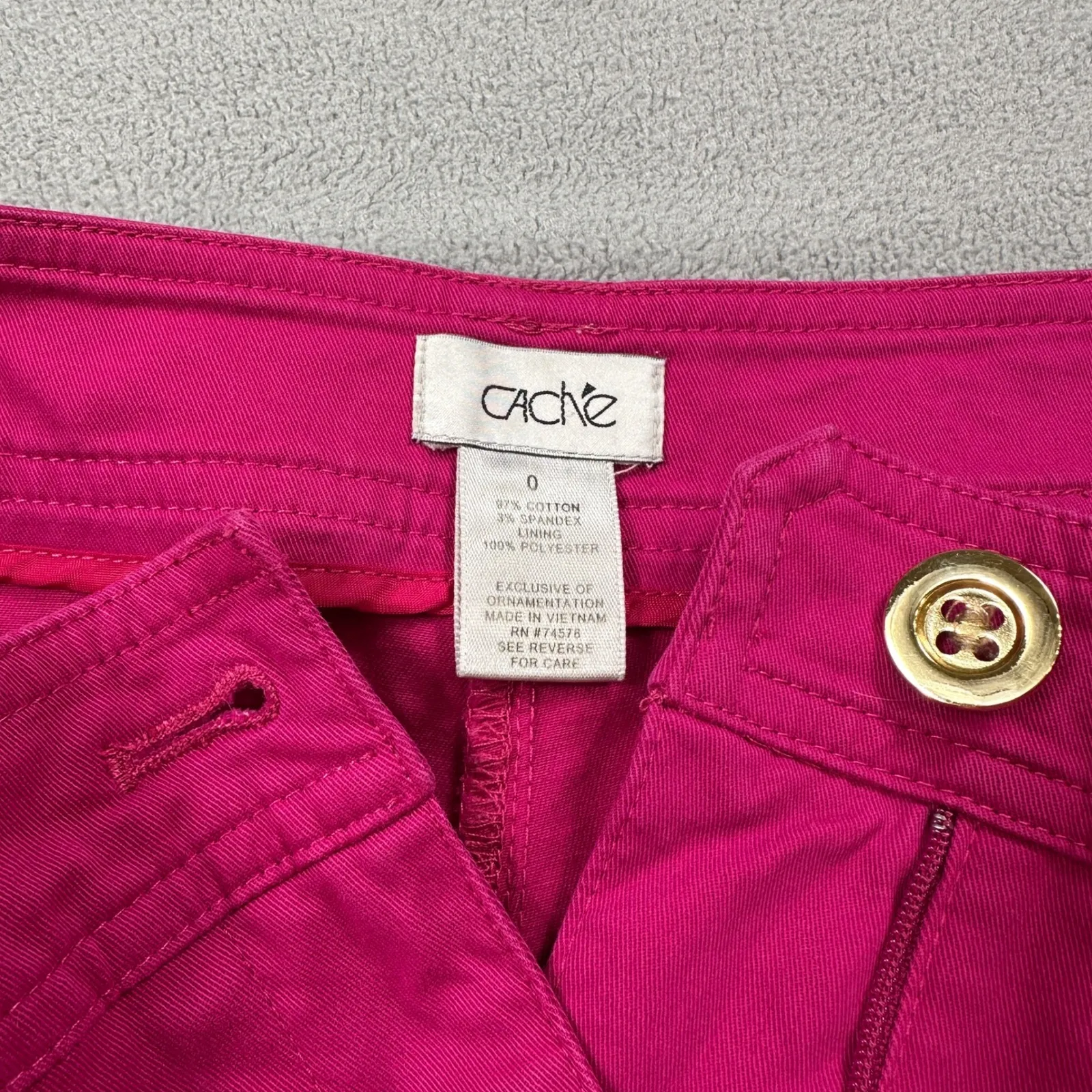 Cache Bermuda Shorts Womens 0 29 W Hot Pink Low Rise Gold Accents Cotton Blend - Image 3