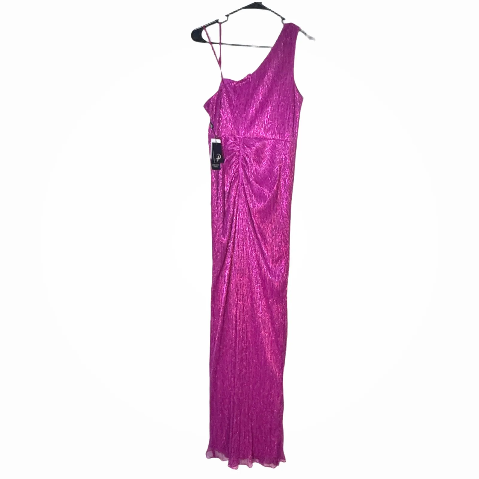 NWT Adrianna Papell Stardust Pleated Draped Metallic Magenta Gown Size 8 - Image 6