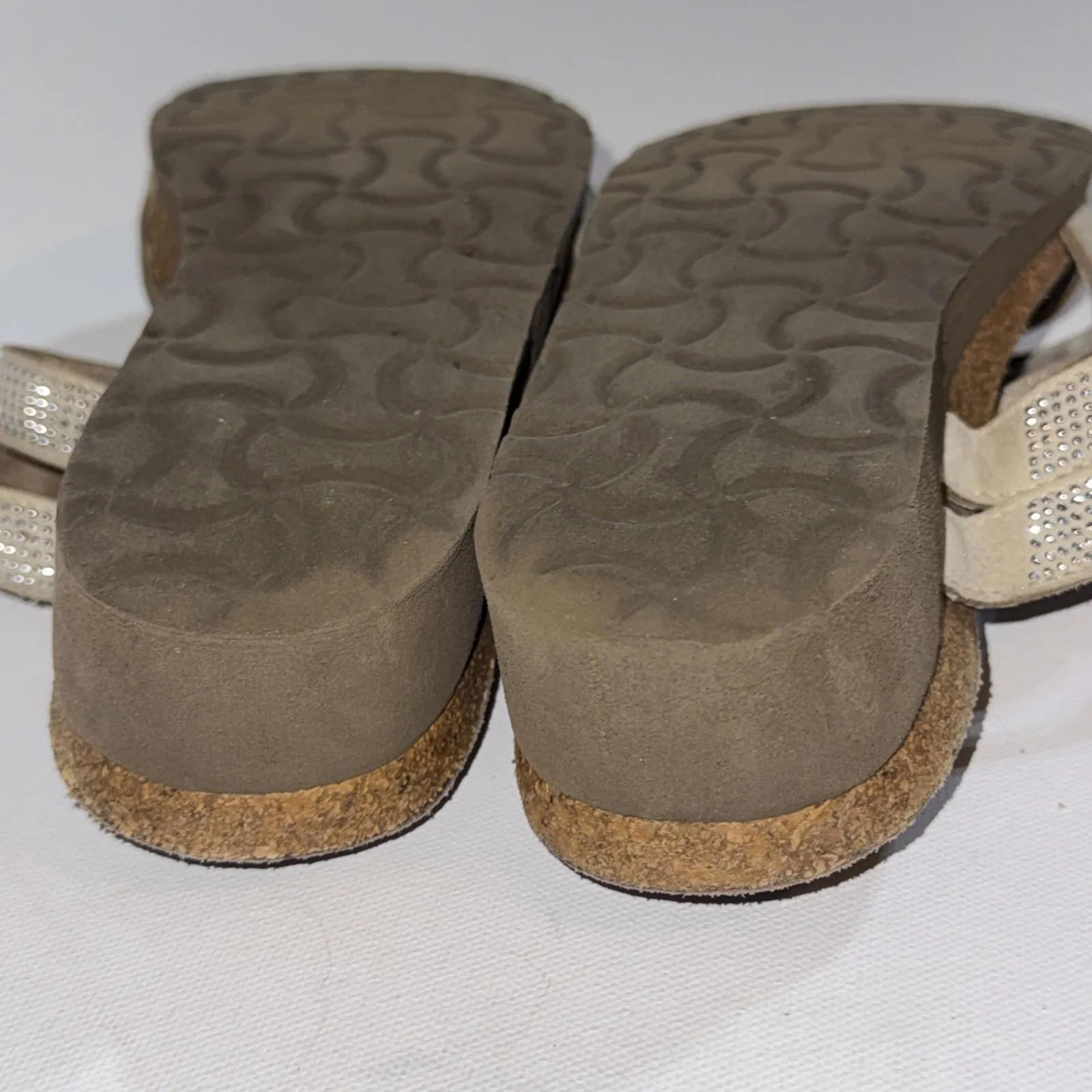 NAOT Gorpcore Prep Leather Bling Rhinestone Slide Low Wedge Sandals 36 Silver Size 7 - Image 13