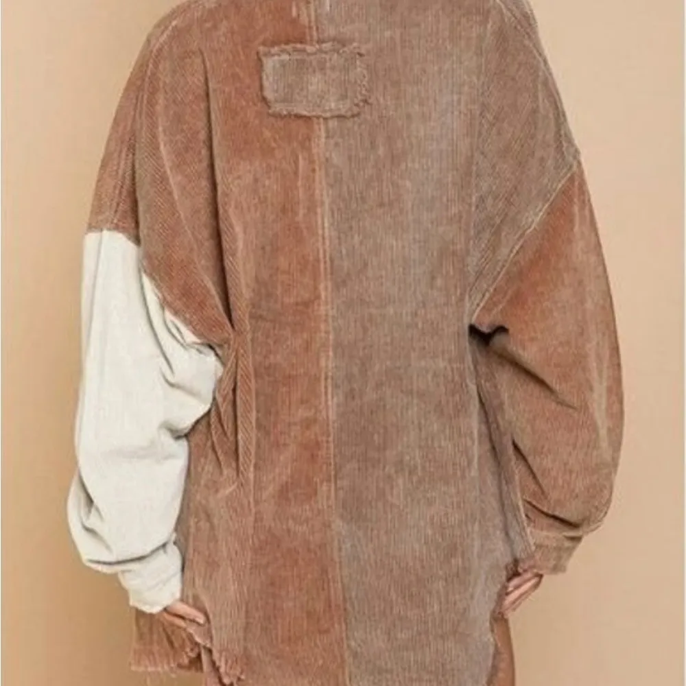 Corduroy Color Block Shacket Button Up Size Small - Image 2