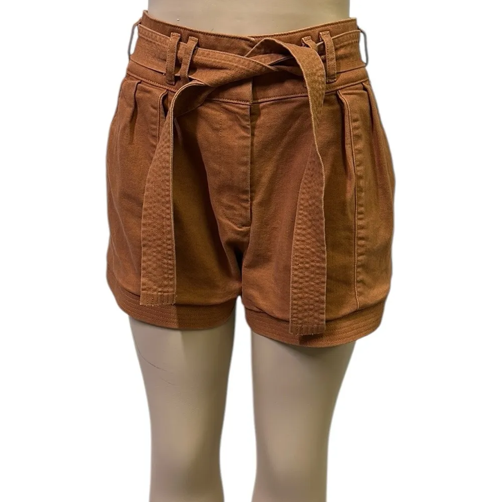 Ryegrass Sierra Paperbag Pleated High Waist Tie Belted Shorts Womens 8 Orange - Image 2