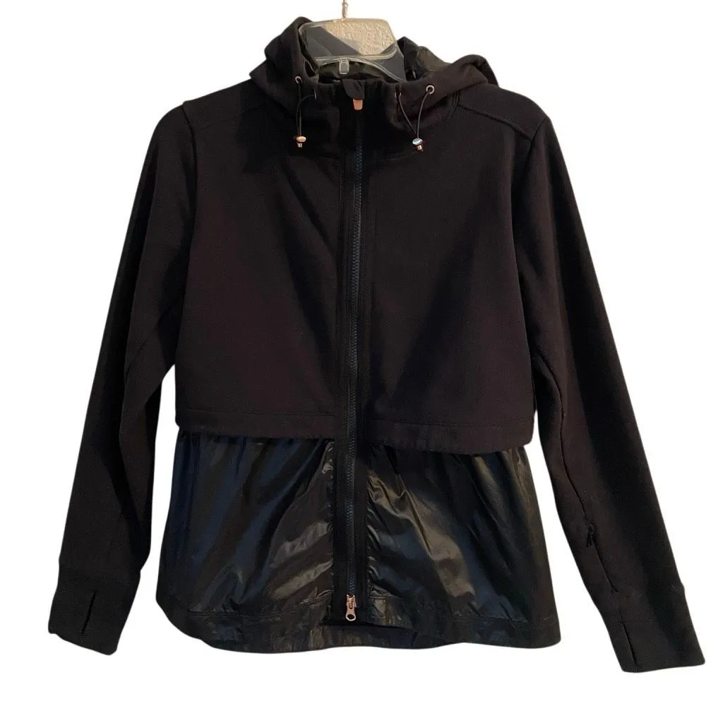 Athleta Windy Point Hoodie Women’s S Black Nylon Bottom Gold Toggles - Image 2