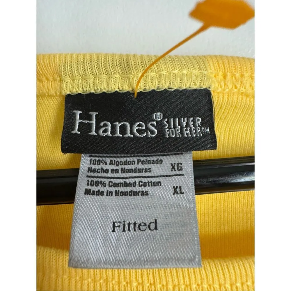 NEW 90's Vintage Hanes 100% Cotton Womens Yellow Fitted TShirt sz XL Beachy Cali - Image 6