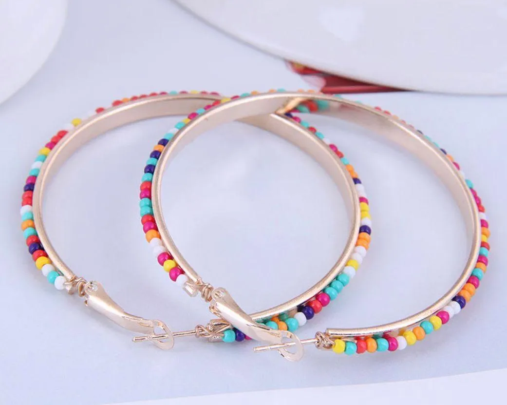 Multicolor Beaded Hoop Earrings Multiple - Image 3
