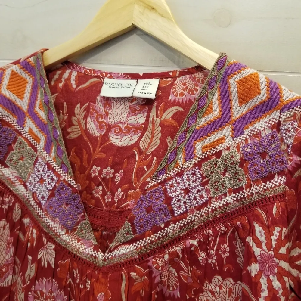 {S} Rachel Zoe Embroidered Floral Peasant Babydoll Top - Image 8