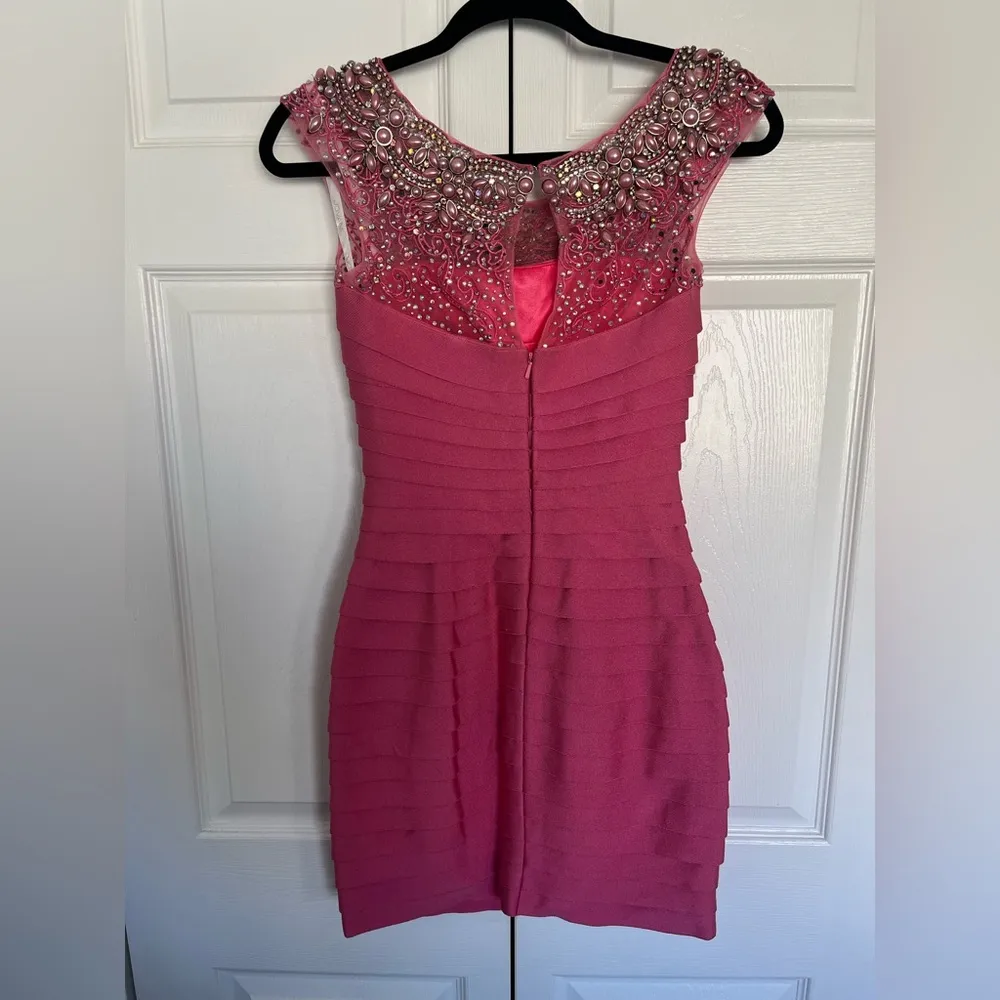 Pink Beaded Jovani Bandage Cocktail Dress Size 0 - Image 5