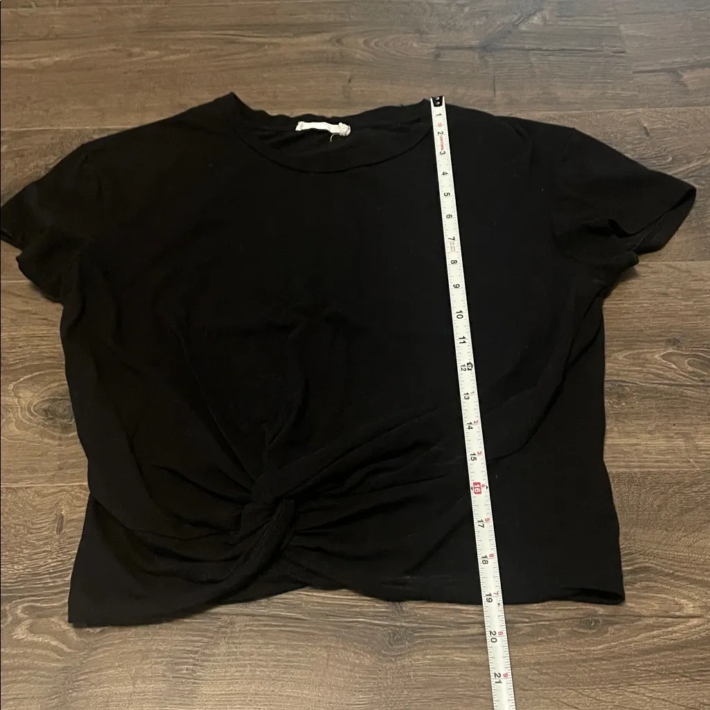 Lush Black Short Sleeve Crop Top w/ Front Knot, Size Small - Image 3