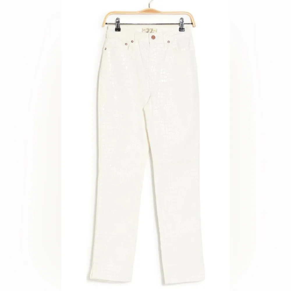 Free People Lydia Embossed Slim Straight Leg Jeans White Size 24 NEW - Image 6