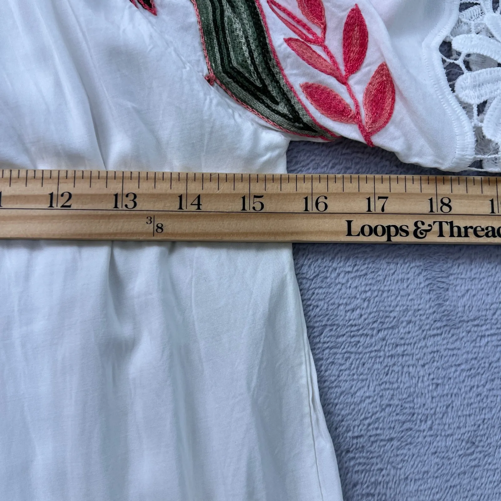 Gael Collection‎ Embroidered Floral Peasant Dress Lace Trim Bohemian Unitalla White Size M - Image 9