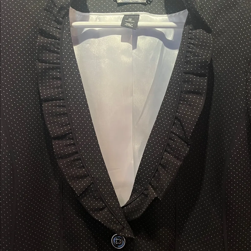 White House Black Market Women’s Dotted Blazer Ruffle collar 3/4 Sleeves Size 12 - Image 8