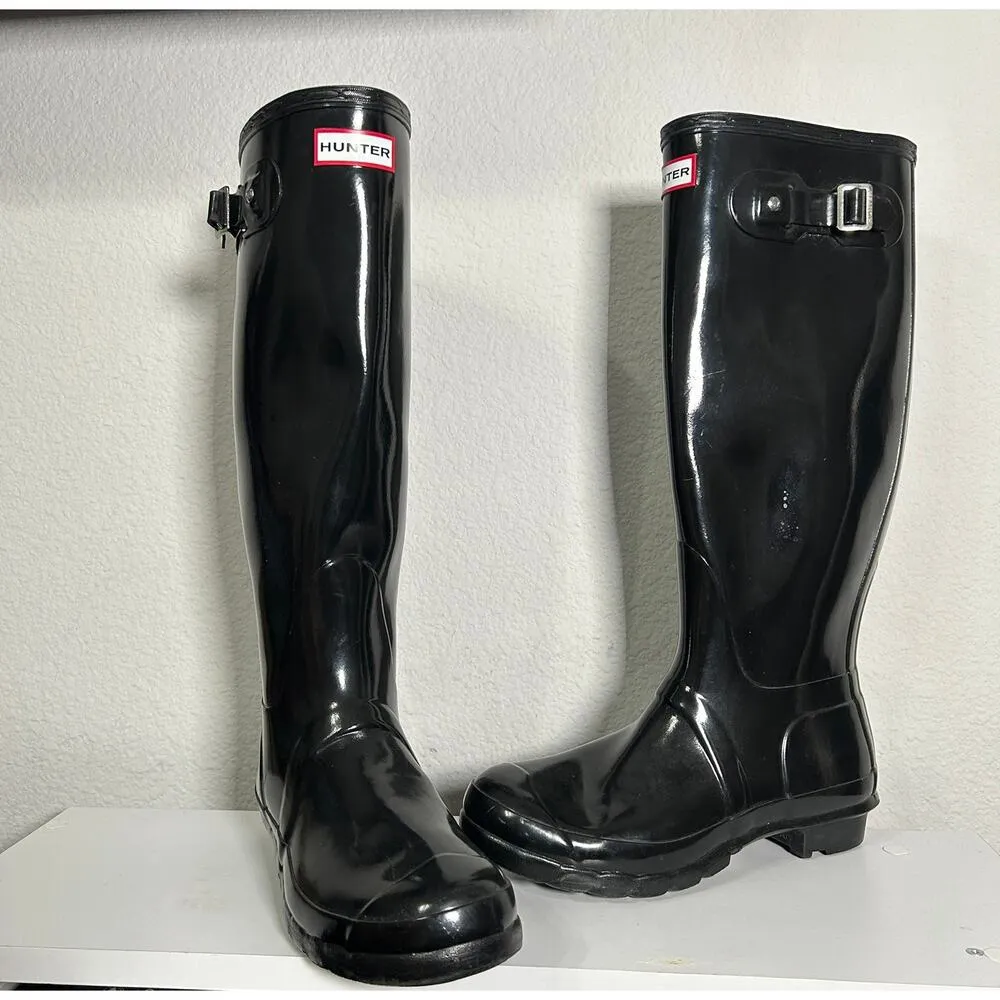 Hunter Original Tall Gloss Rain Boots Black Classic Black Women's Size 8 - Image 3