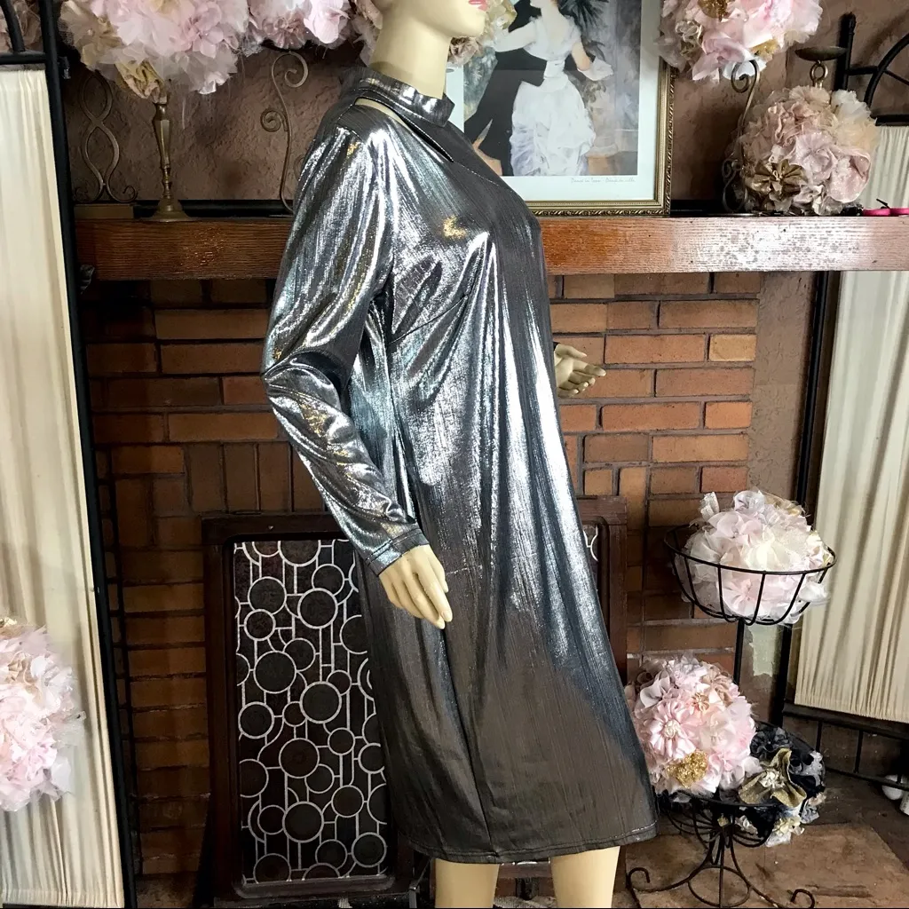 ELOQUII DARK SILVER CUT-OUT SHOULDER MOCK NECK NIGHT OUT SHIFT DRESS NWT (14) - Image 5