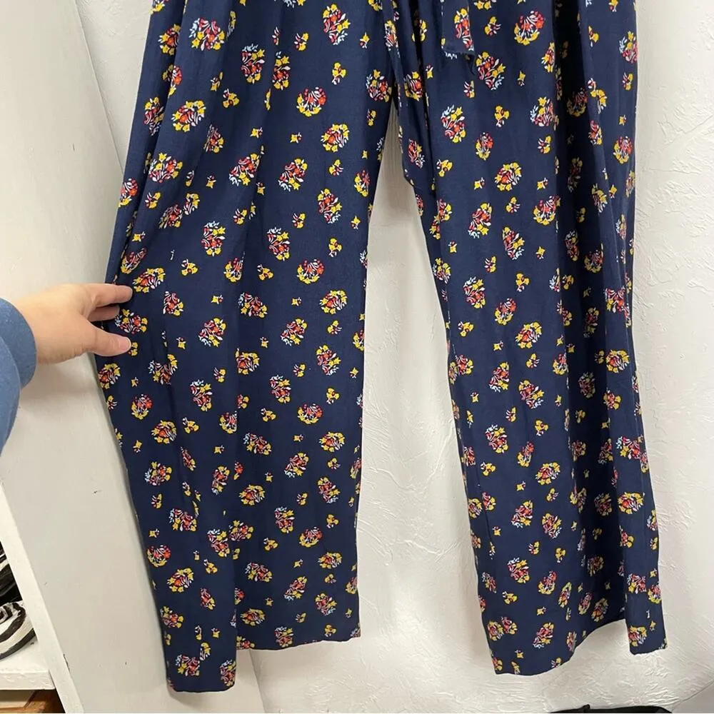 Boden Navy Blue Floral Wide Jumpsuit Belted Womens 12 Fall Casual Boho Modest - Image 7