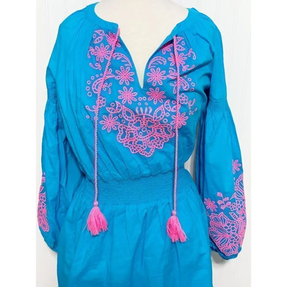 Lilly Pulitzer Analynn Tunic Dress Turquoise Oasis Blue Womens V Neck Pink Large - Image 3