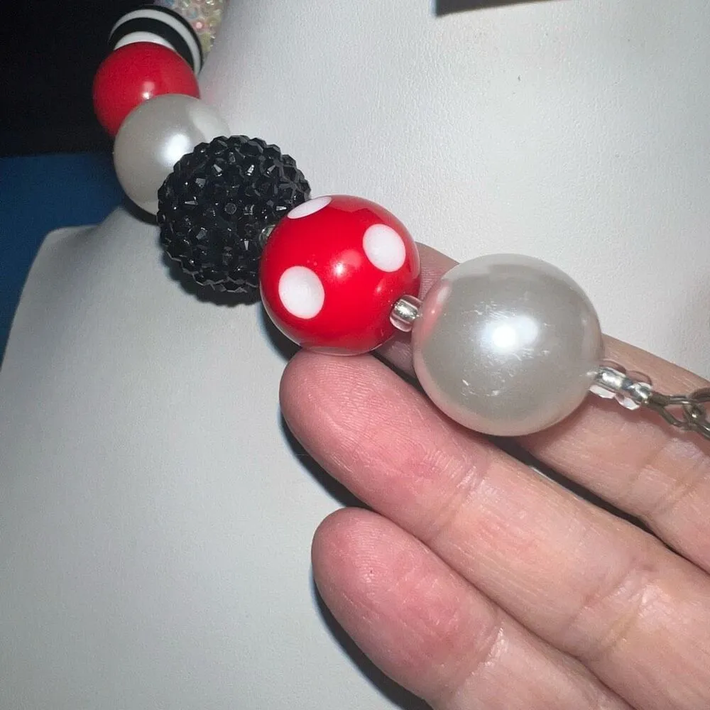 Vintage Black, white and Red Bubblegum Acrylic Necklace With Police Car Charm Black - Image 6