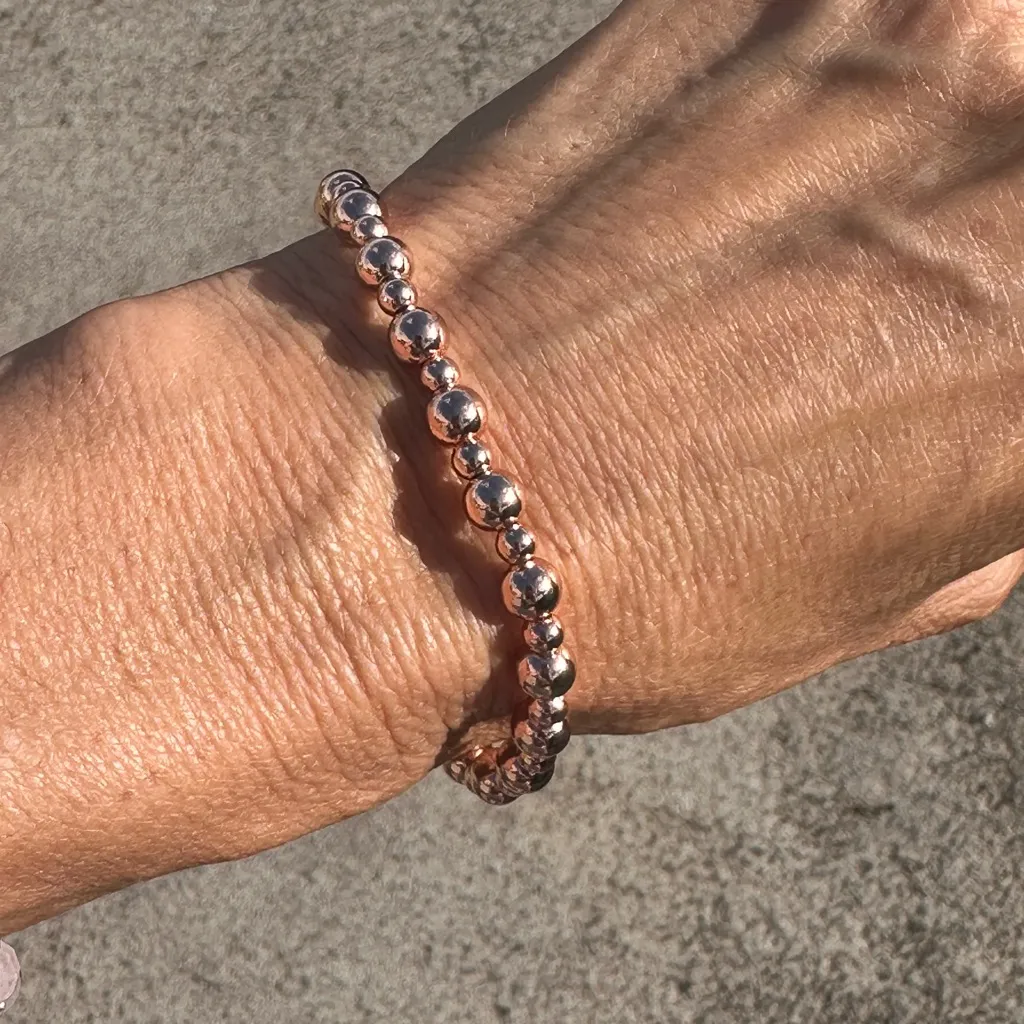 Rose Gold Filled 4 / 6mm beaded Luxe Stackable Bracelet Made On Maui - Image 3