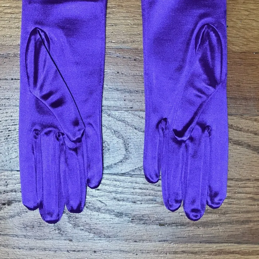 Goth Victorian Steampunk Vampire Satin Elbow Length Long Lavender Purple Gloves - Image 3