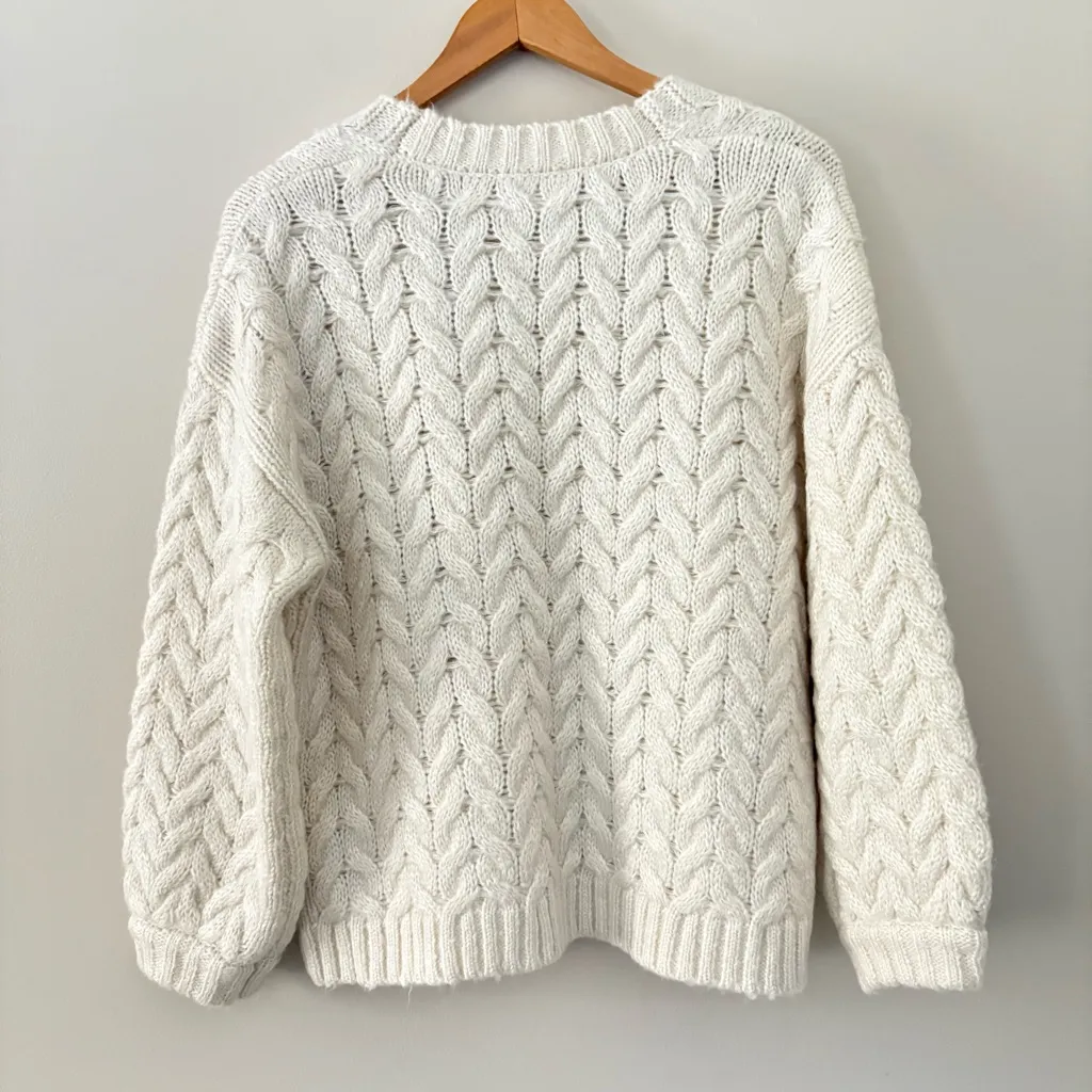 For The Republic Cable Knit Open Front Chunky Cardigan Sweater Cream Size M - Image 3
