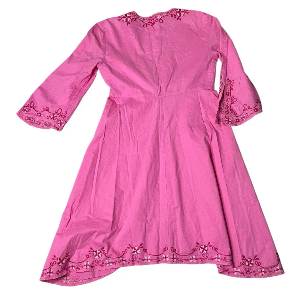 LILLY PULITZER Pink Cover Up Robe Embroidered Open Tie Front 100%?Cotton Size XS - Image 6