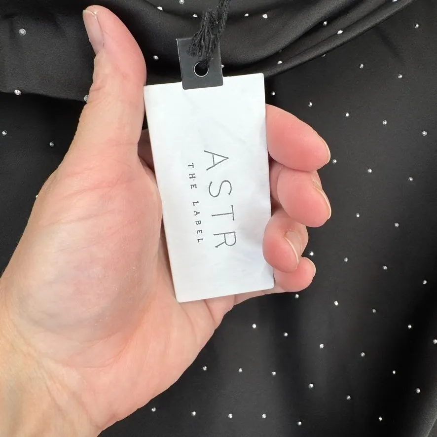 ASTR the Label Ellen One Shoulder Top size S Black Satin Rhinestone Festive NEW - Image 7