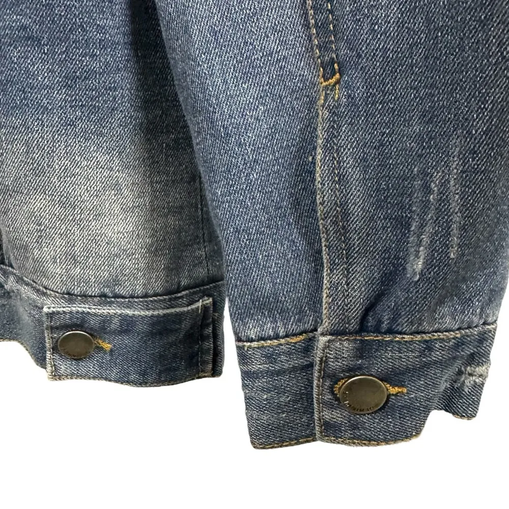 Ashley Vintage Charm Denim Sherpa Lined Distressed Blue Jean Jacket Womens M Size M - Image 9