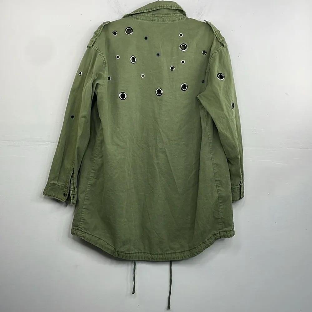 ZARA Oversized Rivet Roll Sleeve Utility Jacket Size X Small Green - Image 9