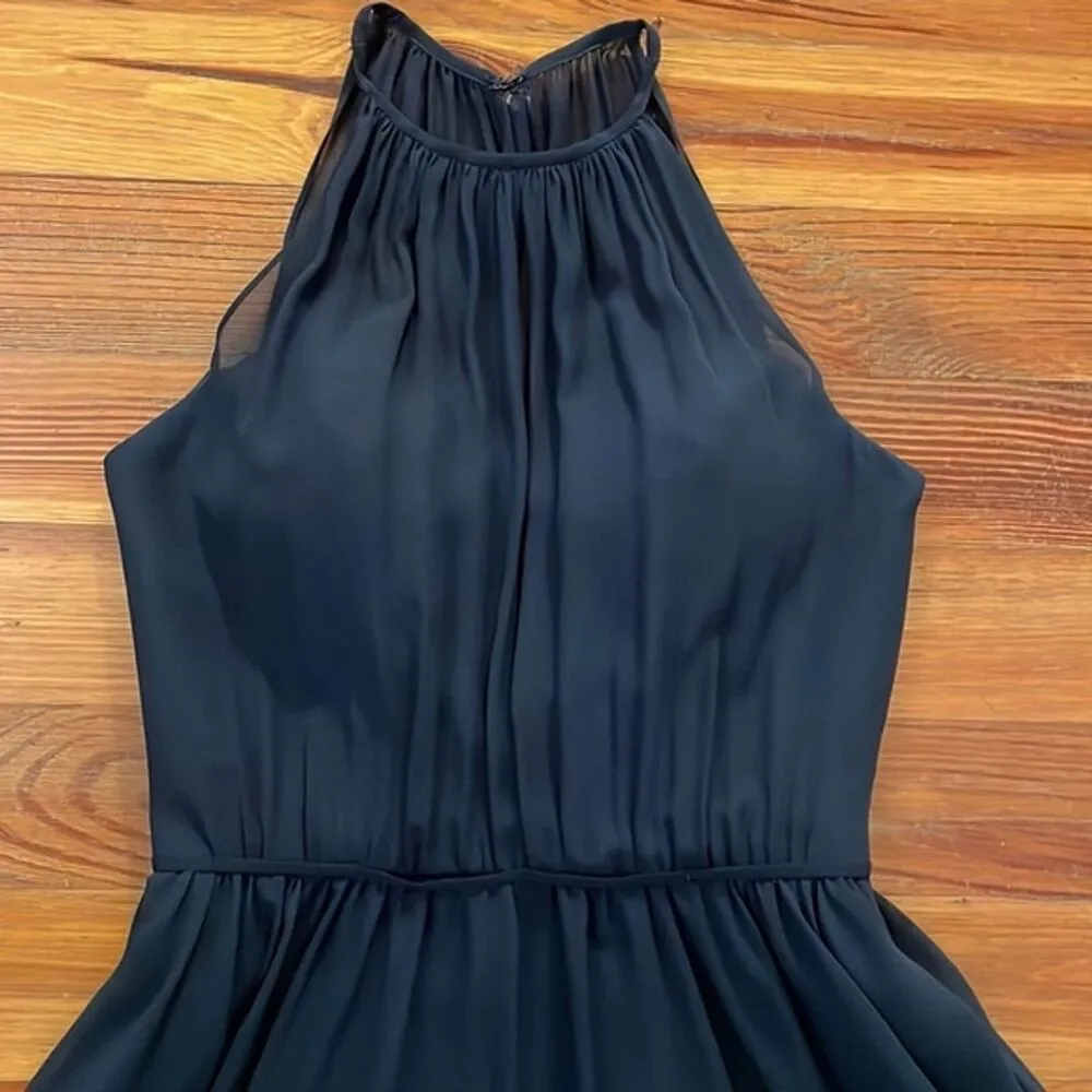 Morilee Madeline Gardner Navy Blue Gown Womens 2 High Halter Chiffon A - Image 11