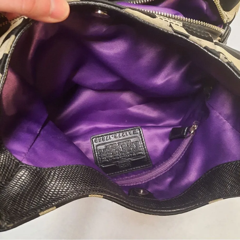 Coach Maggie Madison Op Art Signature Leather Handbag Black Gray, purple lining. - Image 7