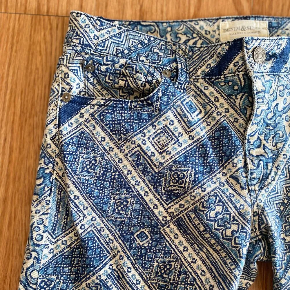 Ralph Lauren Denim & Supply Blue Paisley Maximalist Jeans Pants Womens 28 - Image 5
