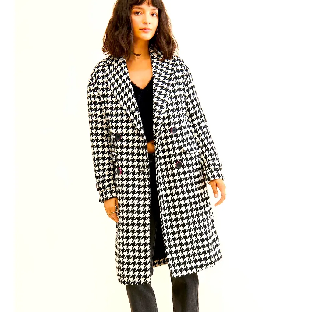 NVLT Black and White Houndstooth Trench Coat Size L - Image 6