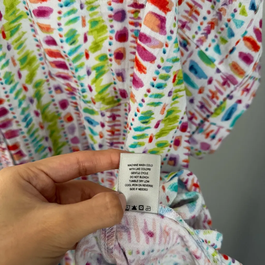 John Mark 2X Short Sleeve Shirt Button Up White Colorful Watercolor Vacation - Image 5