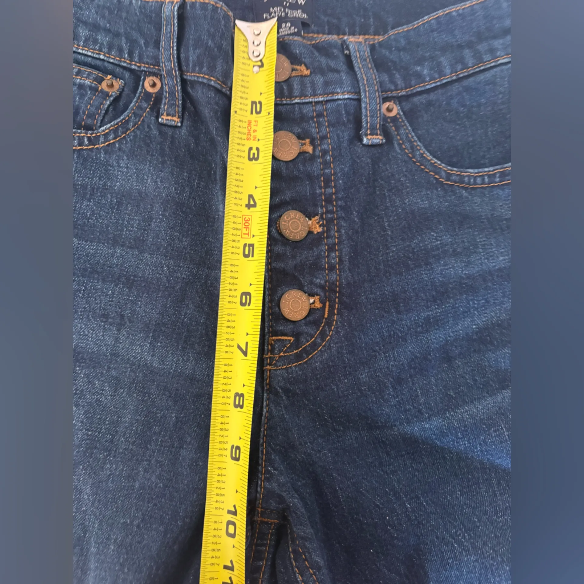 J. CREW Flare Crop Jeans Stretch Denim Button Fly Ankle Dark Wash‎ 5 Pocket 485 - Image 9