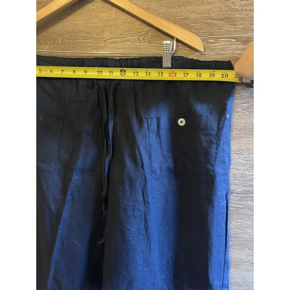 Allen Allen Linen Pants Plus 1XL Navy Blue Pockets Timeless Excellent - Image 3