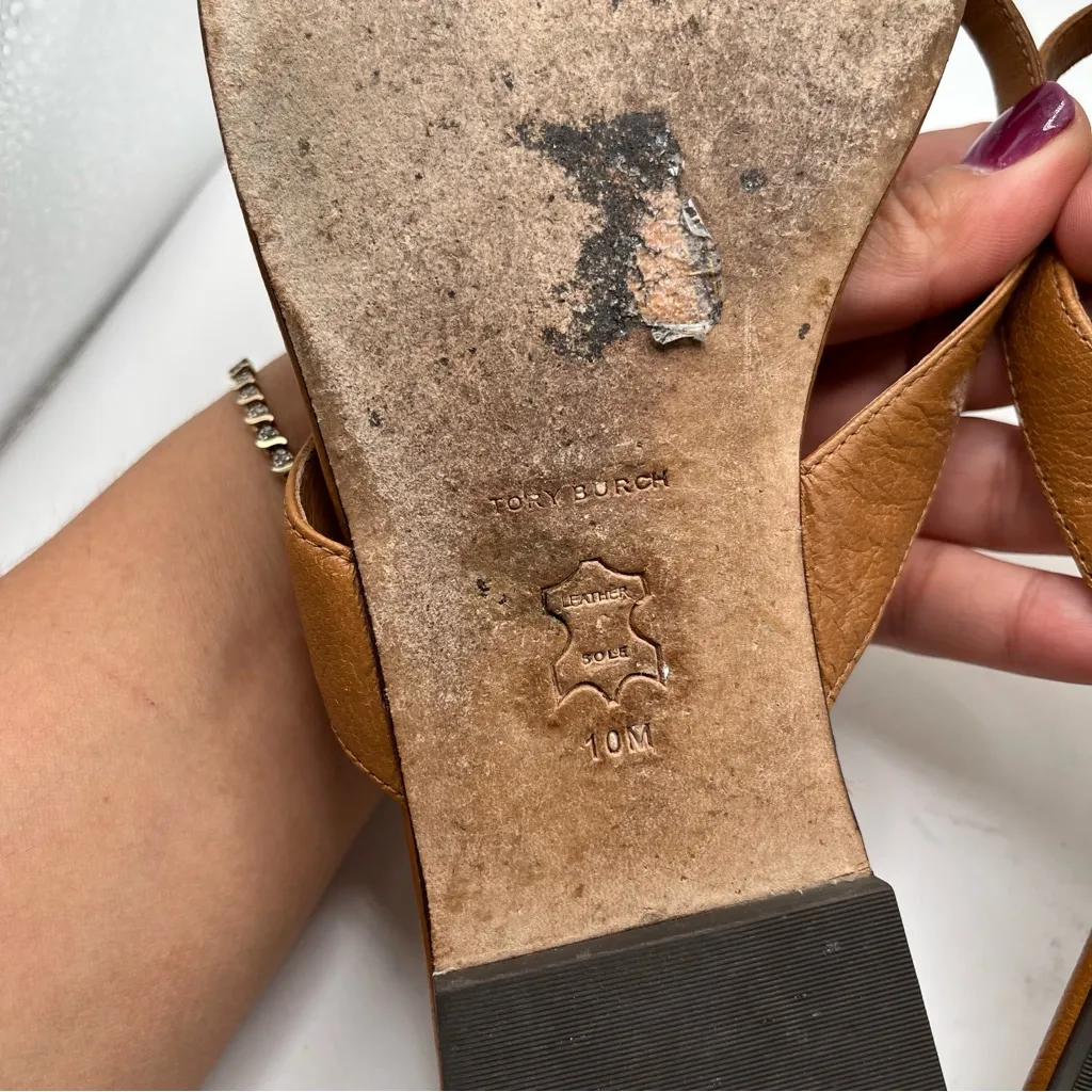 Tory Burch Women's Capri Leather Flip Flop Sandals size 10 leather brown - Image 6