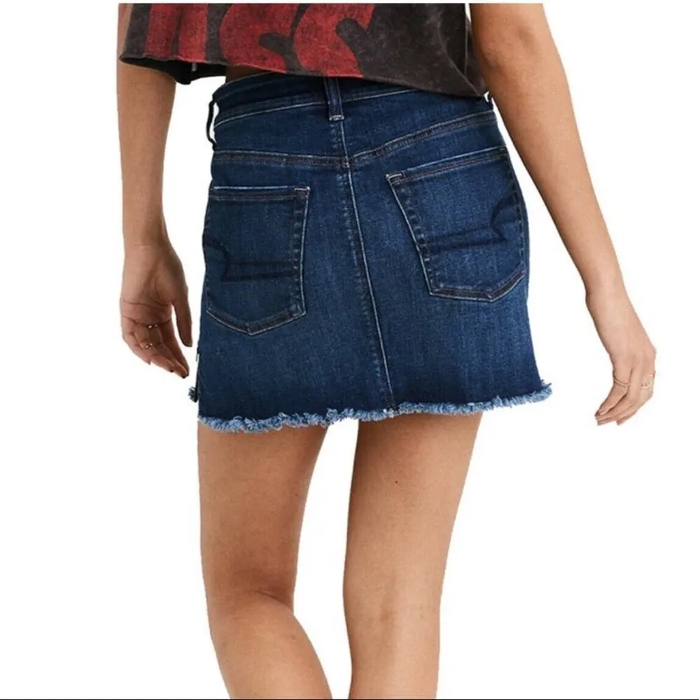 American Eagle high rise mini dark wash zip sides blue denim skirt size 0 - Image 2