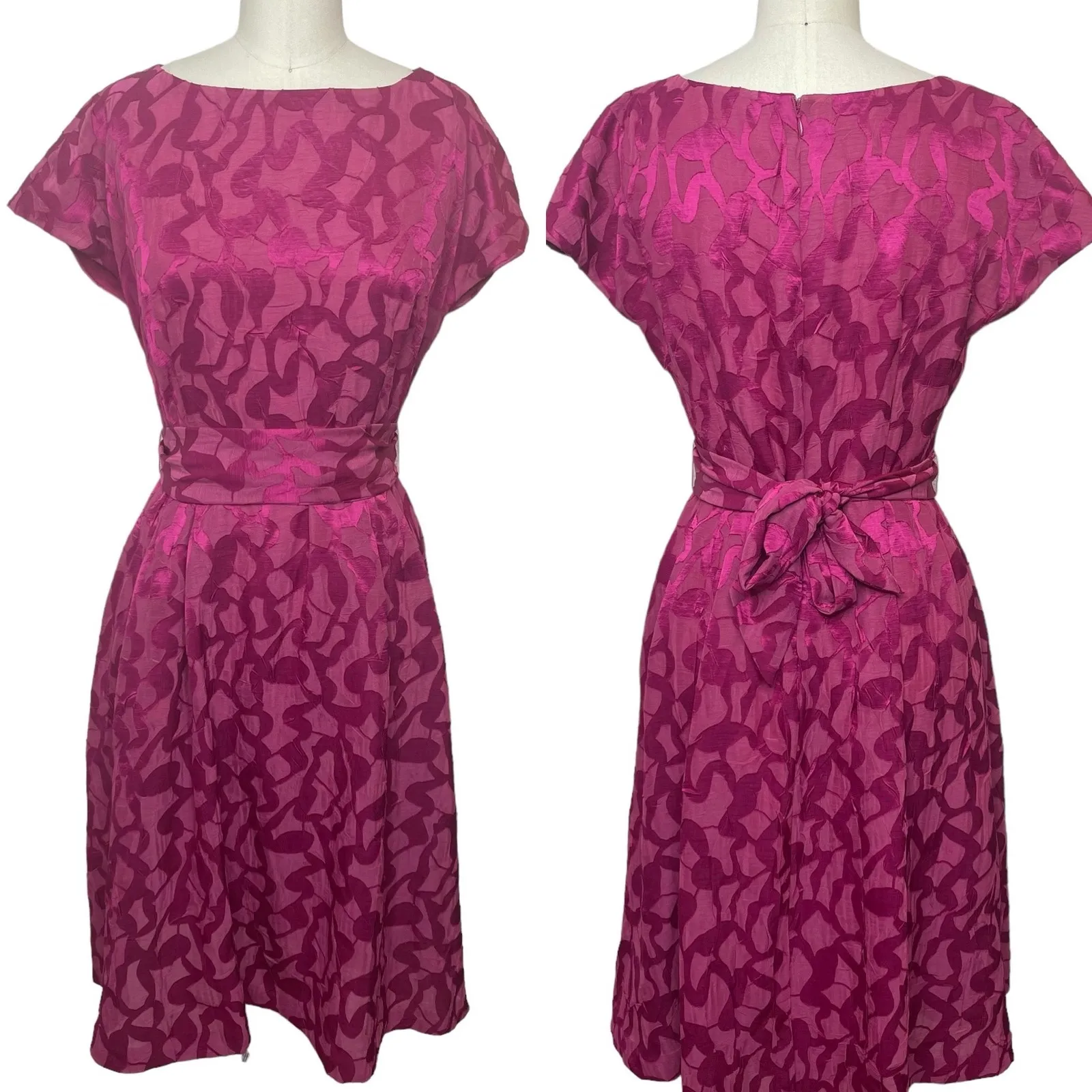 Anne Klein PinkTextured Midi A-Line Dress Short Sleeve Semi Formal Wedding 2 - Image 2