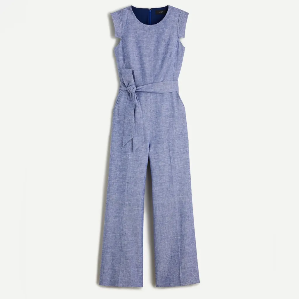 J.Crew Résumé Linen Blend Belted Wide-Leg Jumpsuit Blue Size 6 Tall - Image 12
