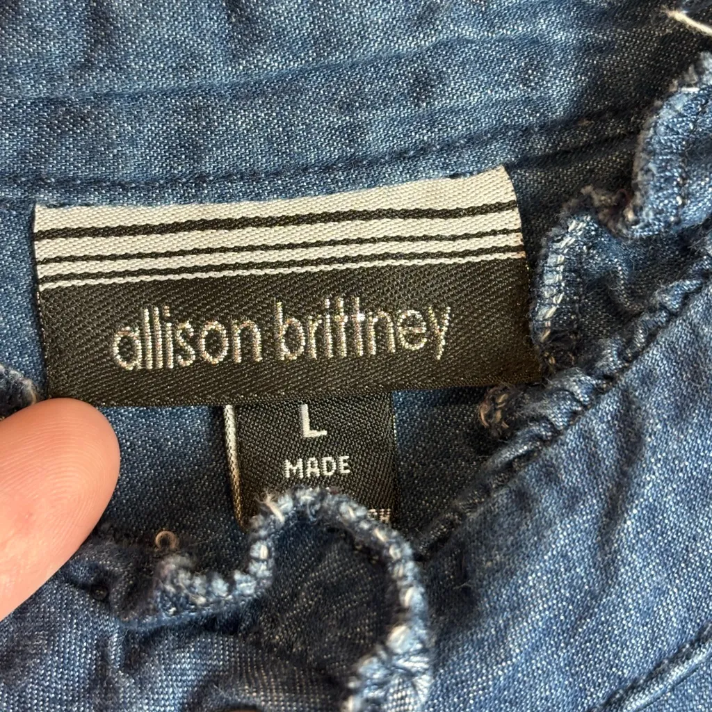 Allison Brittney Woman’s Denim Spring Casual Sleeveless Mini Dress Size Large - Image 3