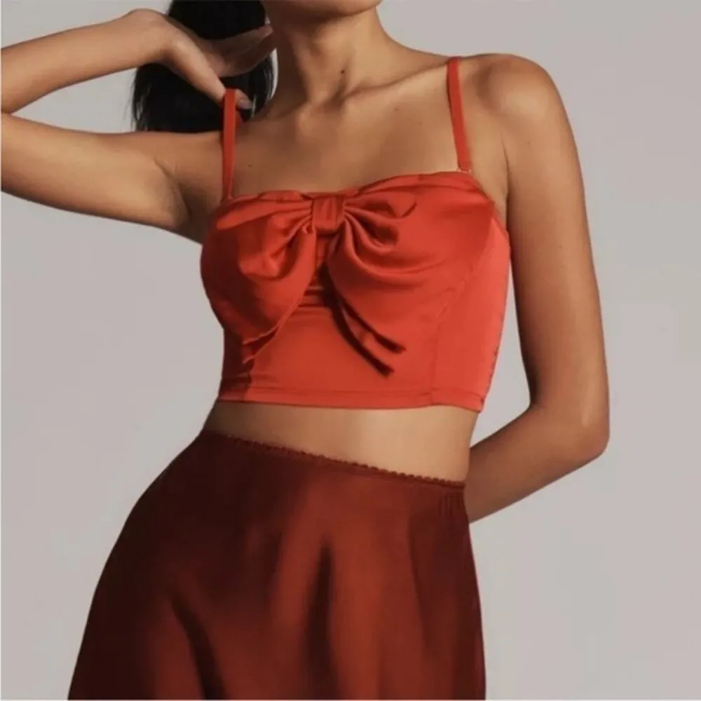 ANTHROPOLOGIE Satin Red Bow Crop Top Strapless Size XL NEW - Image 2